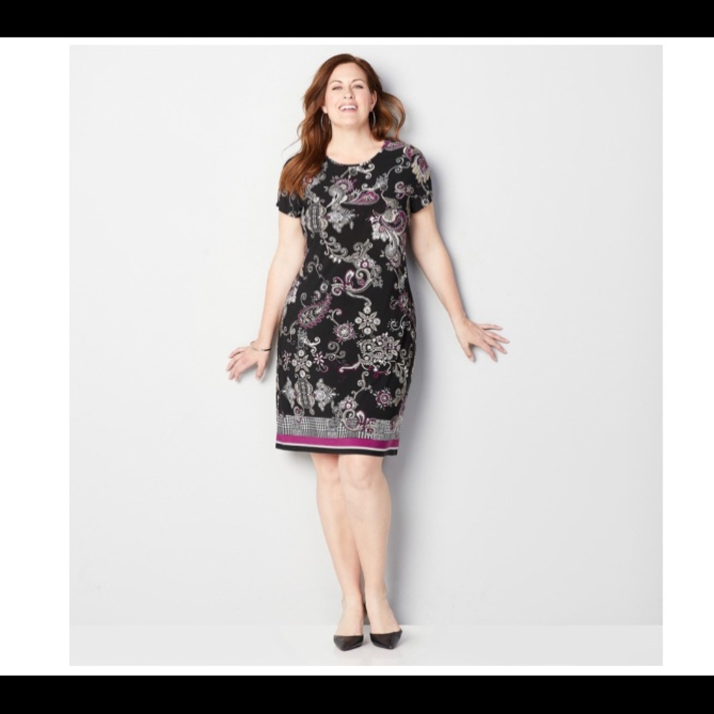 Scroll houndstooth border sheath dress
